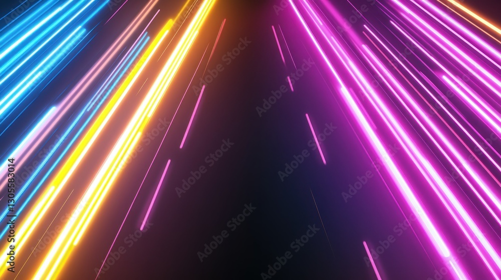 Poster Neon Colored Streaks Travel Through Space Creating Dynamic Movement