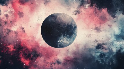Backdrop of cosmic space storm with glowing ink splatters and pulsing nebulae in pastel hues