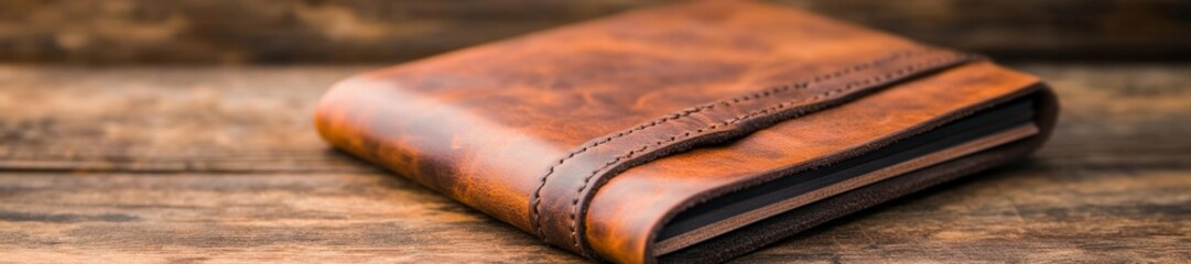 A tactile hand-stitched leather notebook with decorative embossed details and rustic finish hand crafted finishes unique. Generative AI