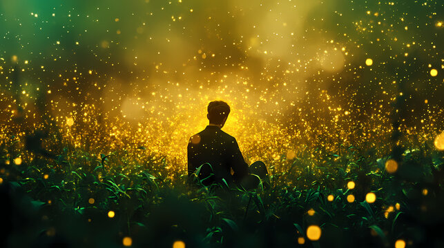 Manifesting wealth abundance, divine manifestation energy universe, green gold dark luxury tones, money wealth beautiful. Abundance - Field. Illustration