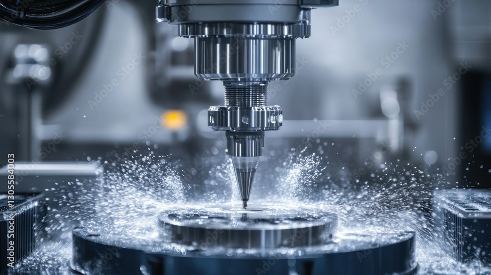 Poster A CNC machine precisely manufacturing a metal circular object