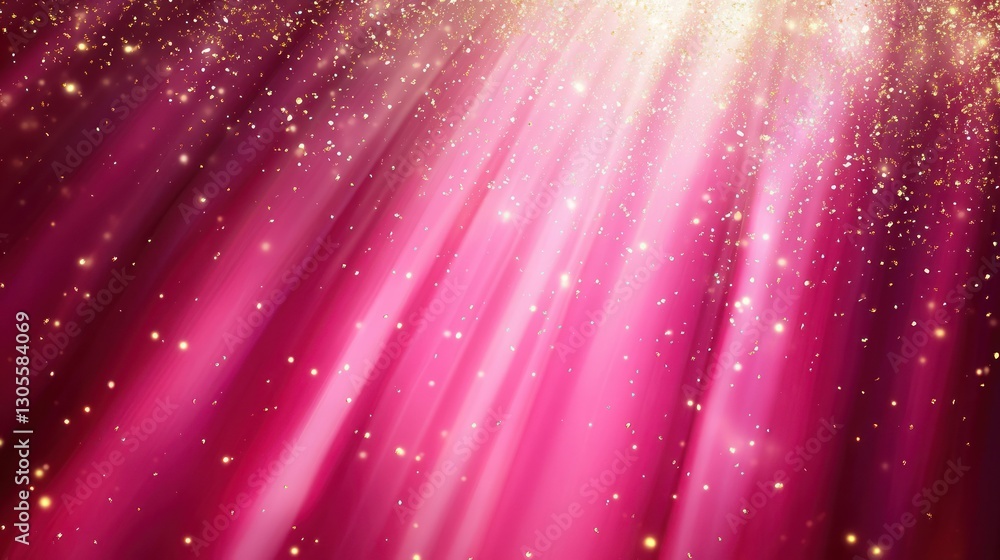 Poster Pink and gold abstract background with light and sparkling particles