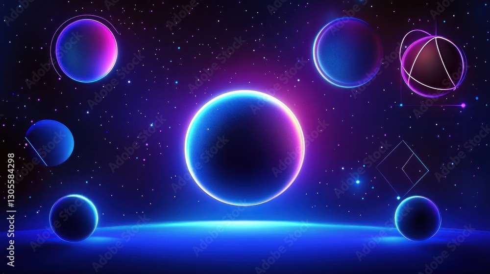 Poster vibrant planets floating in the vast space of a star field