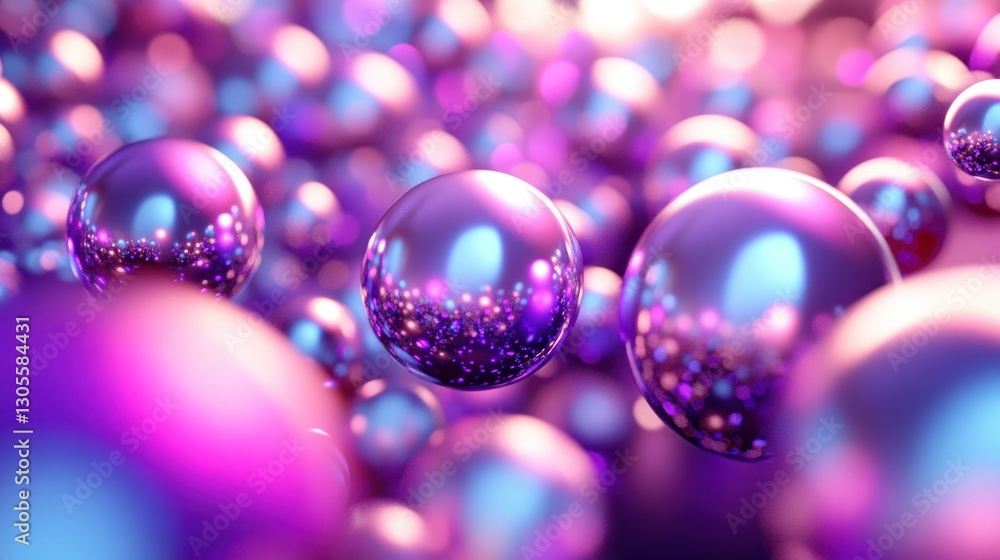 Poster shiny spherical metallic balls displaying beautiful vibrant colorful reflections