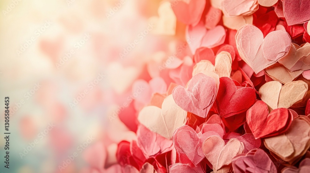 Poster many paper hearts in different shades create a beautiful display