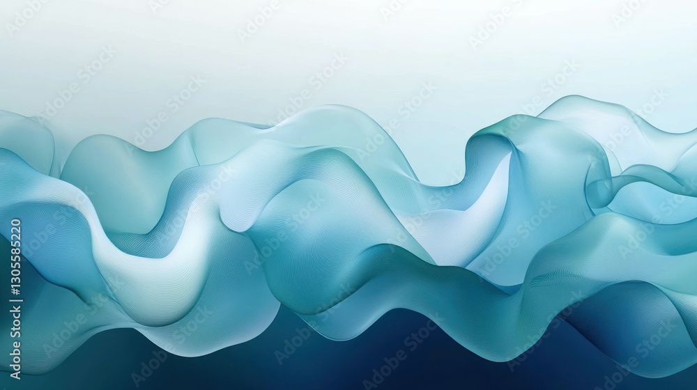 Poster blue flowing abstract shapes resembling waves in the soft light