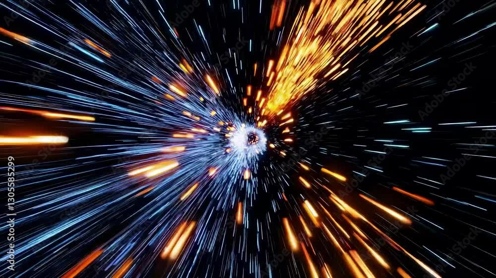 Poster dynamic video of a space warp effect with a central focus. the camera angle is a direct zoom, creati