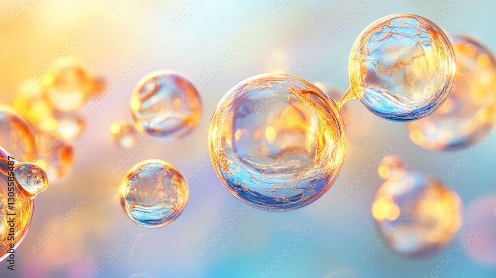 Poster spherical molecules are depicted suspended in a soft illuminating environment