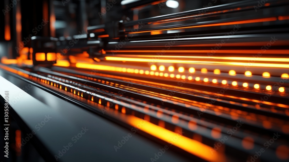Poster Abstract view of a machine with glowing orange illumination