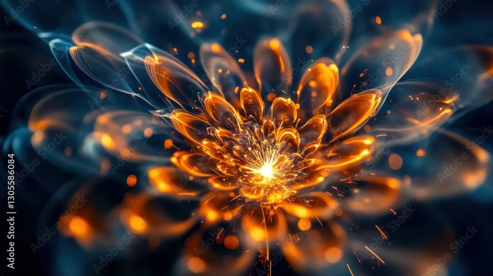Poster abstract floral shape with intense glowing and color contrast