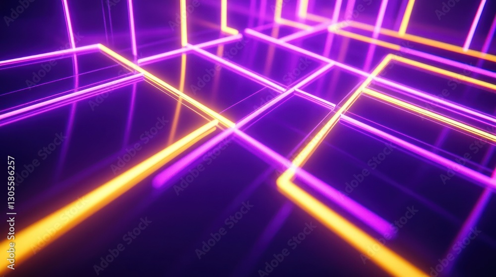 Poster a network of glowing lines and vibrant colors across the dark background