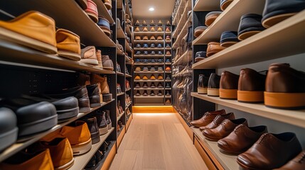 Organized Shoe Collection In A Modern Closet