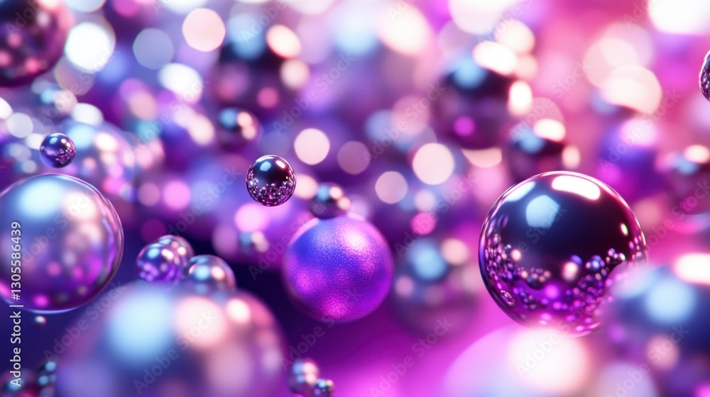 Poster Shiny floating spheres with blurred background and bokeh effects