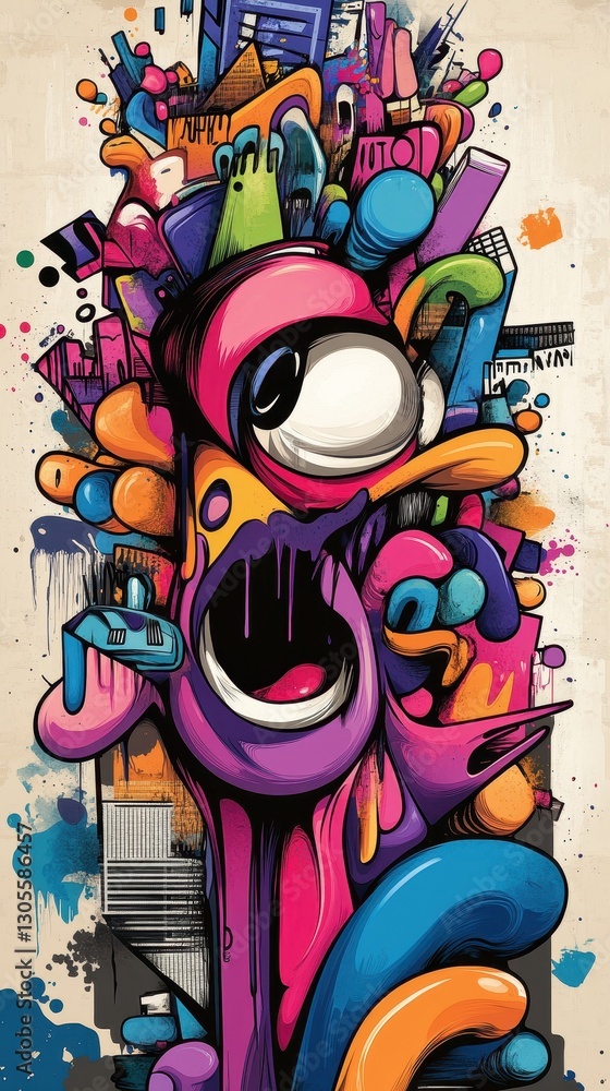Poster a vibrant abstract creature with multiple shapes and colors