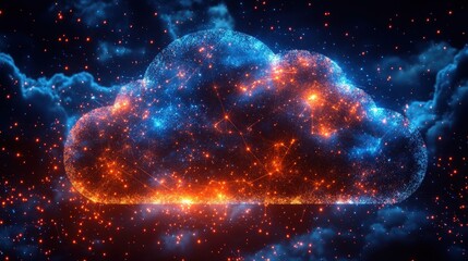 Glowing Cloud Network, Digital Space, Abstract Art