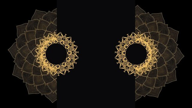 Opulent Gold Theme Blank Horizontal Video Background with Intricately Crafted Ornamental Symmetric Thin Mandala Lines, Mandala Background Pastel Yoga template. Gradient background with round mandala.