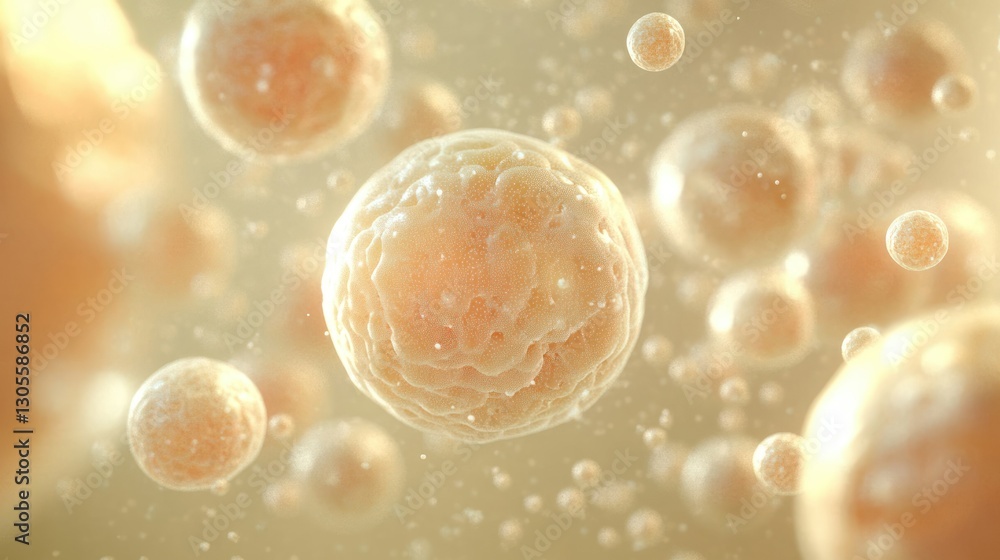 Poster Abstract image depicting multiple spherical cells with textured surfaces