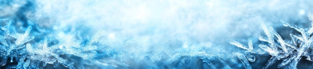 Frozen Ice Crystal Snowflakes with Blue Gradient Winter Background. Generative AI
