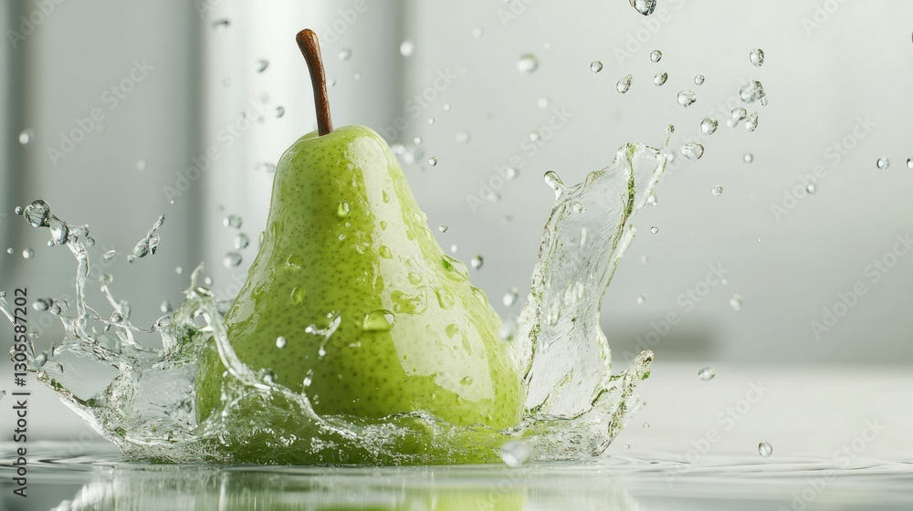 Poster the green pear splashing into water surrounded by splashes