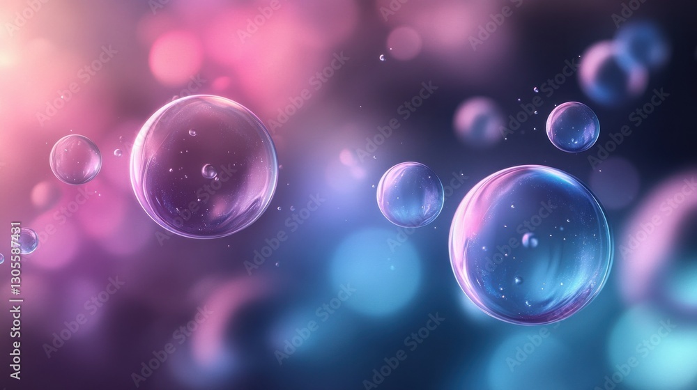Poster A collection of bubbles floating with pink and blue bokeh
