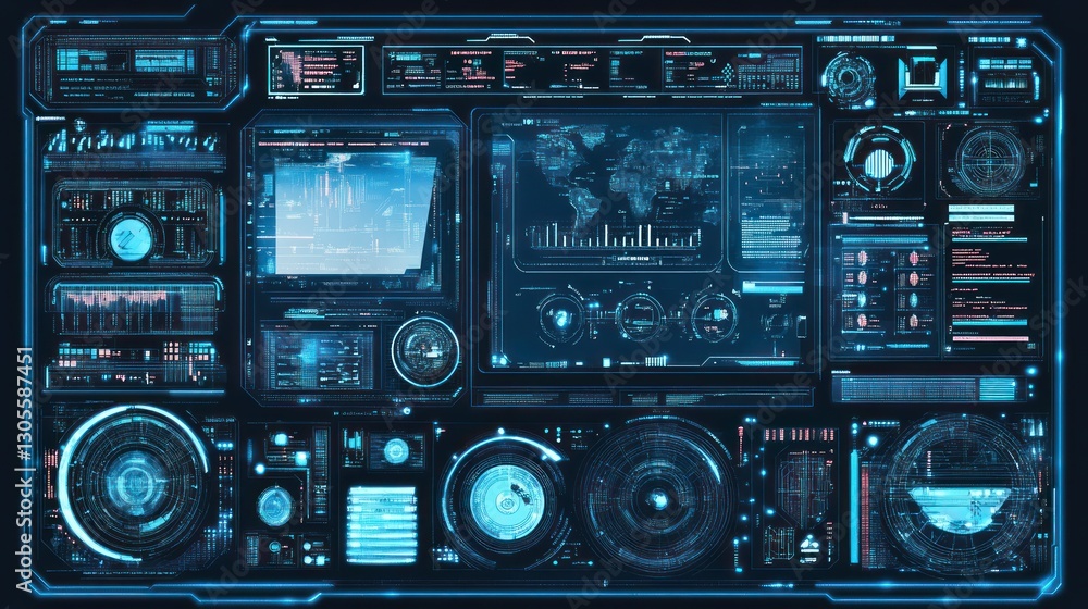 Poster Futuristic user interface showcasing a high tech control panel display