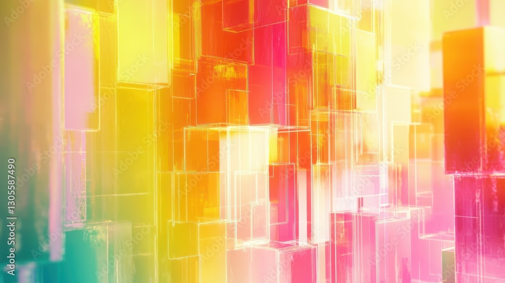 Poster Abstract rendering of colored cubes with a neon illuminated outline