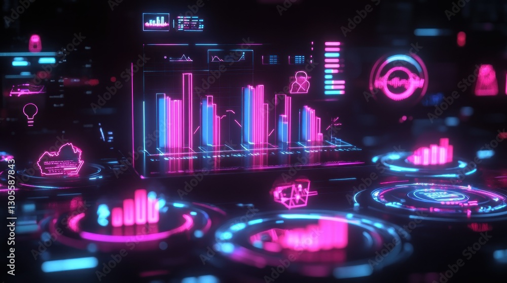 Poster Futuristic Digital Interface Displaying Financial Data And Information