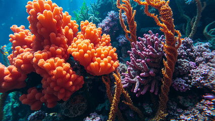 Fototapeta premium Underwater world, algae, corals, rocks at the bottom of the sea
