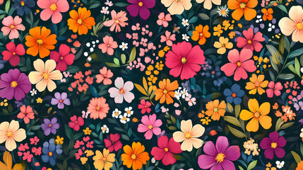 Colorful flowers pattern painting backgrounds art. Abundance - Field. Illustration