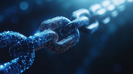 A high-tech digital encryption concept featuring cascading binary code over a sleek dark blue background symbolizing cybersecurity and cryptocurrency