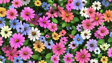 Colorful flowers pattern painting backgrounds art. Abundance - Field. Illustration