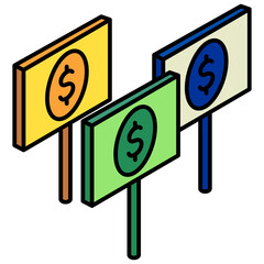 Bid isometric outline 3d mini illustration icon, use for modern concept, UI or UX kit, web and app development. related to business, finance, economy.