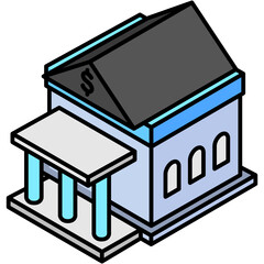 Bank isometric outline 3d mini illustration icon, use for modern concept, UI or UX kit, web and app development. related to business, finance, economy.