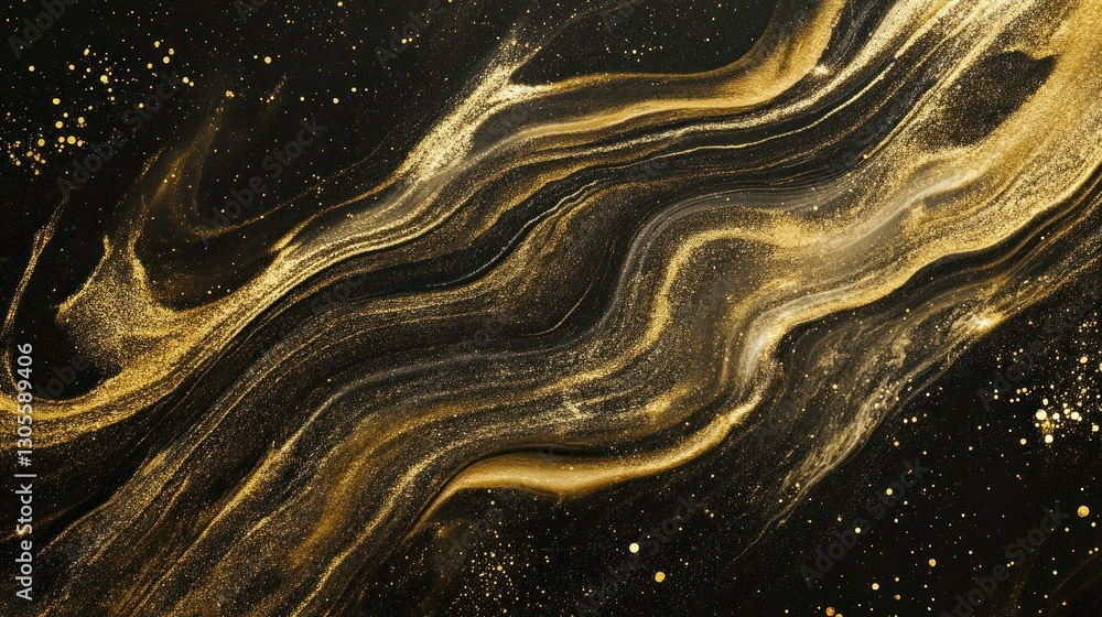 Poster a swirling golden pattern set against a black background