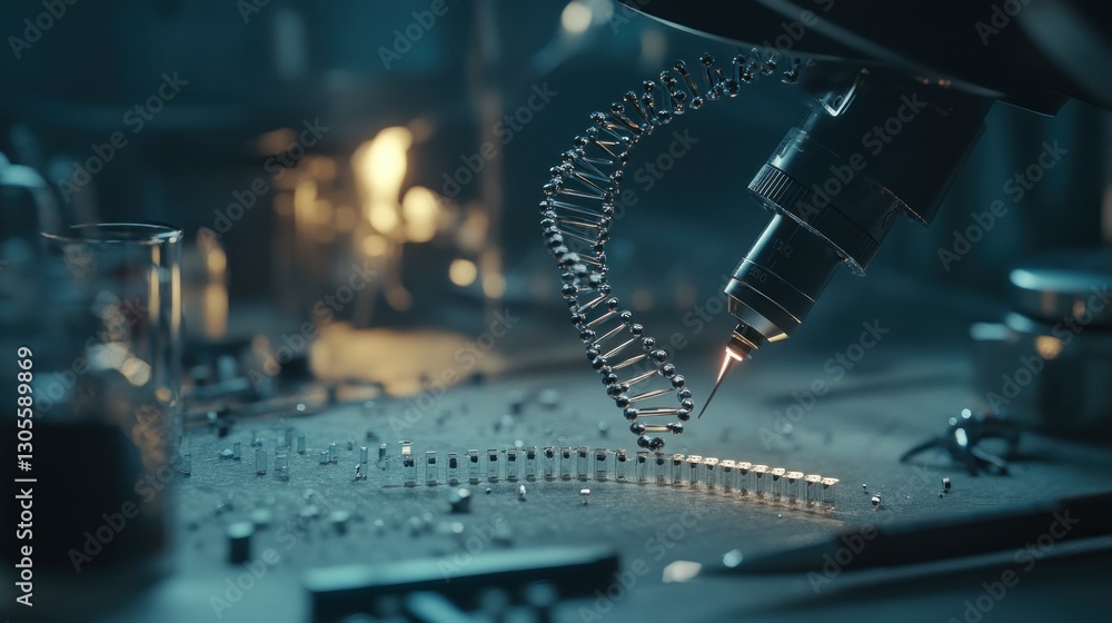 Poster a detailed view of genetic engineering in a laboratory environment