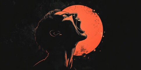 An expressive portrait showing a person screaming towards the sky