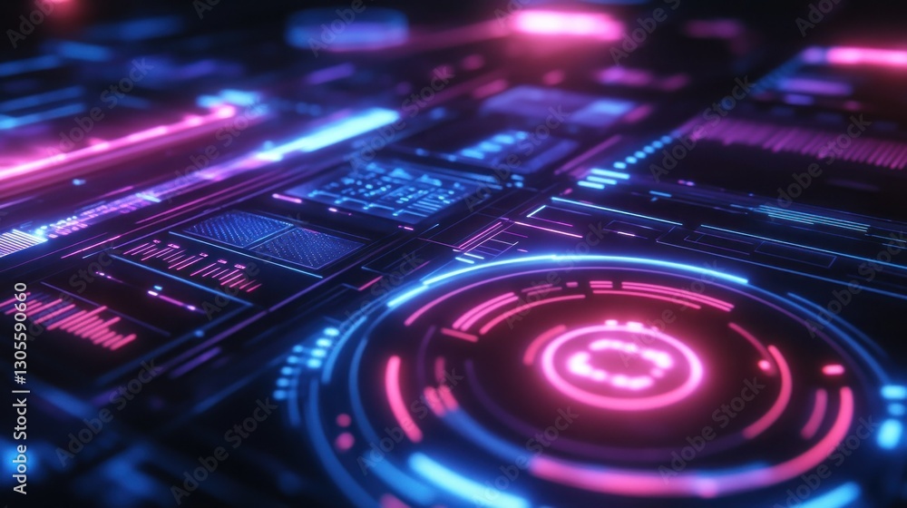Poster Cybernetic futuristic interface displaying digital data and information visually