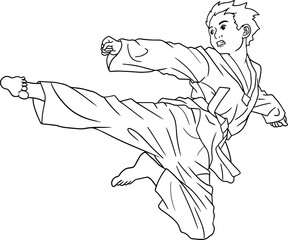 karate kick line vector illustration isolated on white background