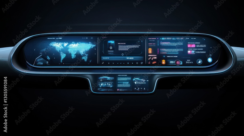Poster The Futuristic Car Dashboard Displays Many Functions and Data Visually