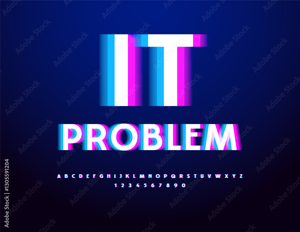 Aufkleber vector techno sign it problem. error effect font. trendy glitch alphabet letters and numbers set