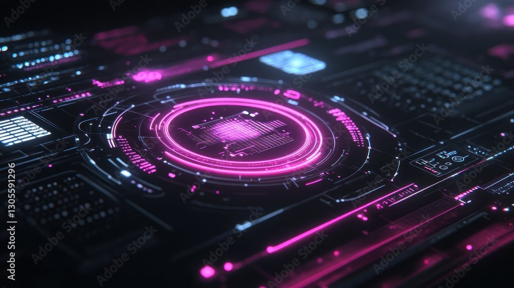 Poster A Futuristic Glowing Display Showing Advanced Technological Processes