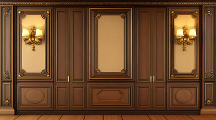 Classic cabinet wall of brown wood panels wallpaper, ai. Delight - Fairytale. Illustration