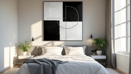 Modern Minimalist Bedroom with Abstract Art and Natural Light