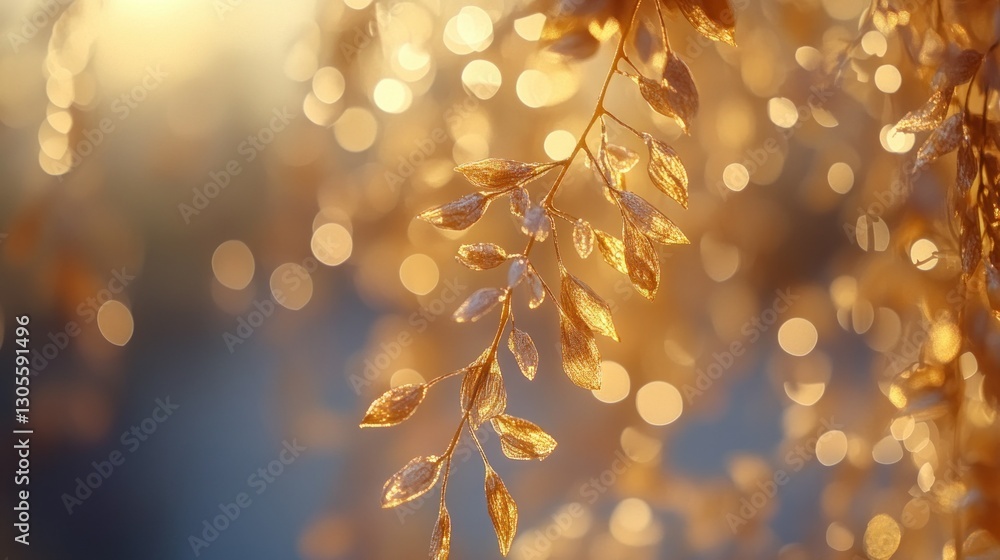 Poster delicate golden leaves with a bokeh effect in the soft sunlight