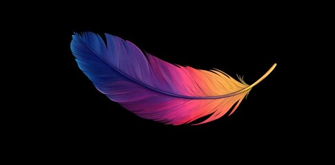 A Colorful Feather With Gradient Hues on Black Background
