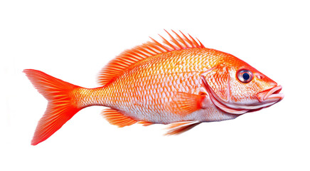 Obraz premium A fresh red snapper fish with vibrant reddish-pink scales, isolated on a transparent background.