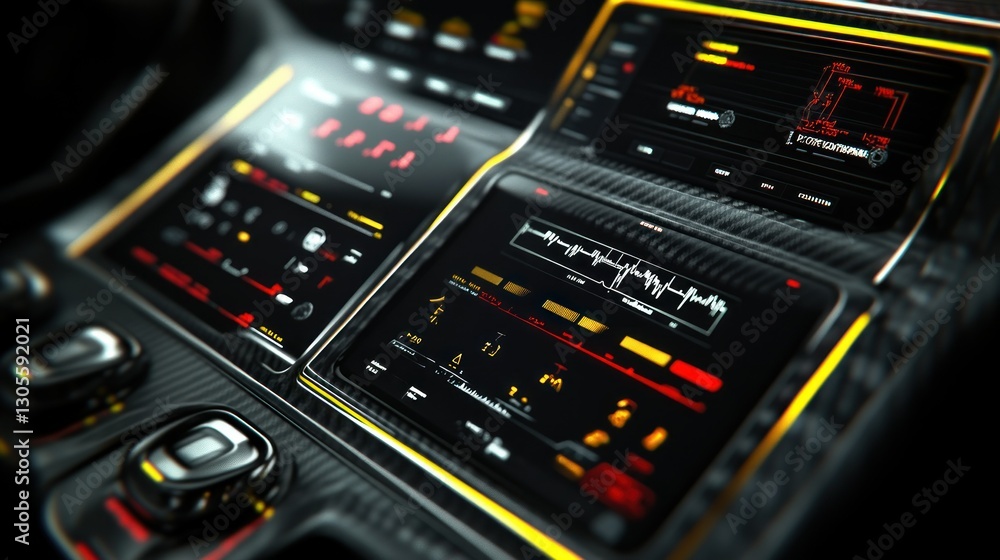 Poster Futuristic Automobile Dashboard Displaying Information and Data Effectively