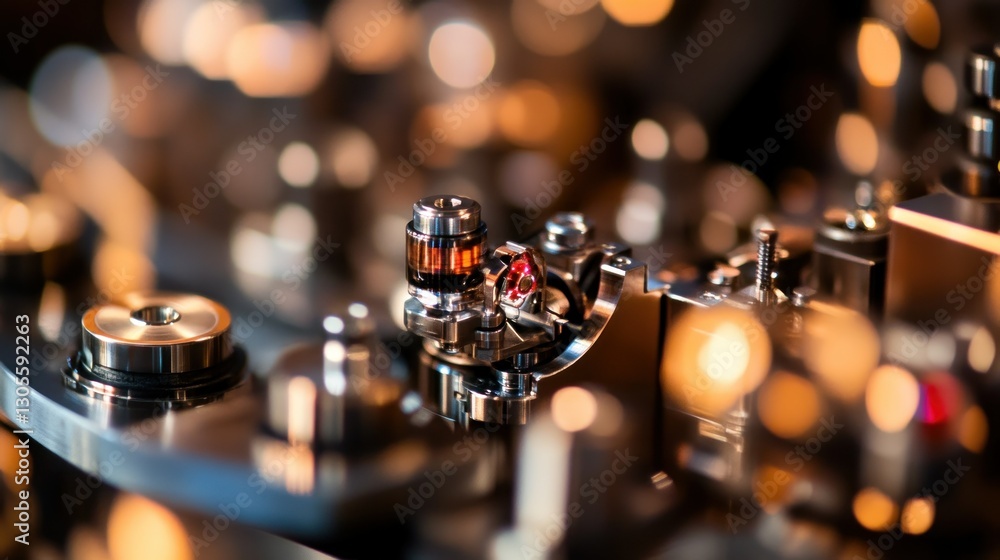 Poster detail of metallic equipment with blurred background and bright bokeh