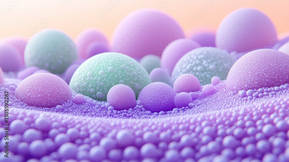 Poster bubbles and spheres displaying pastel colors and textured surfaces together
