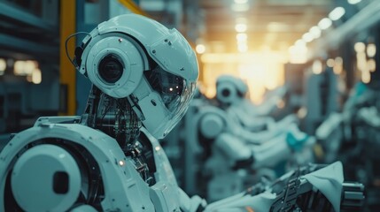 An Artificial Intelligence Robot Appears to be Working in a Factory